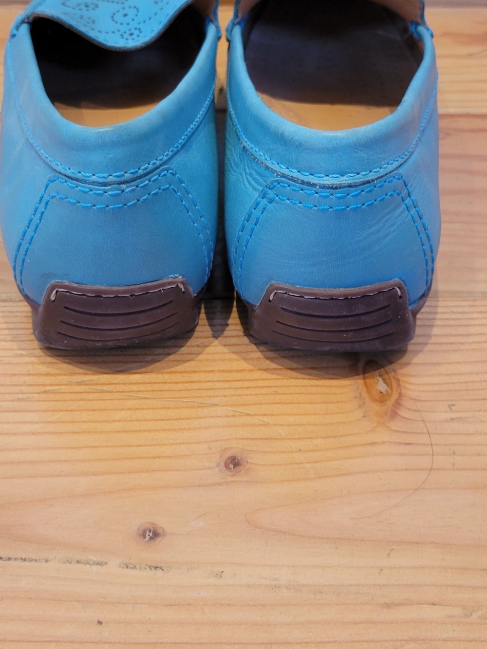 Ronsports- Women's Teal Perforated Leather Loafers - Picture 3 of 5